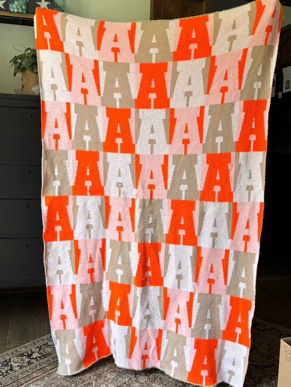 BaubleBar Orange, White & Tan Graphic 'A' Knit Throw